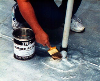 TRC RUBBER PATCH is a crystal clear, single component, brushable elastomeric sealant with rubber-like flexibility. It is specifically designed to patch and repair all types of Rubber Roofs by forming a permanent bond. In addition, it is ideal for many other applications where a sealant is needed as it also can be applied over asphalt, weathered modified bitumen, metal, masonry, marble, ceramic tile, fiberglass, concrete and wood.